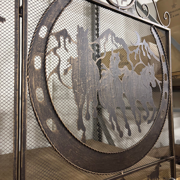 RUNNING HORSE METAL FIREPLACE SCREEN 40" X 33.5" WESTERN HOME DECOR HANDMADE #EH80005