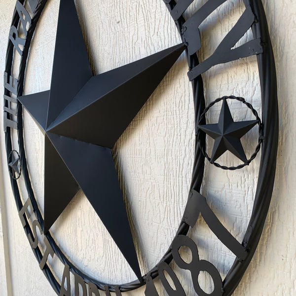 RALSTON FAMILY STYLE CUSTOM NAME STAR BARN METAL STAR 3d TWISTED ROPE RING WESTERN HOME DECOR RUSTIC BLACK HANDMADE 24",32",36",50"