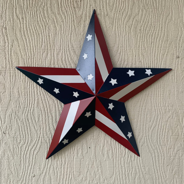#EH11753 USA BARN STAR AMERICAN FLAG STAR RED WHITE & BLUE METAL STAR HANDMADE NEW 12",24",30"