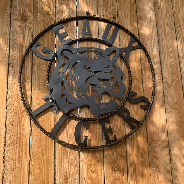 GEAUX TIGERS BLACK CUSTOM METAL VINTAGE CRAFT SIGN TEAM HANDMADE