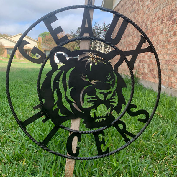 GEAUX TIGERS BLACK CUSTOM METAL VINTAGE CRAFT SIGN TEAM HANDMADE