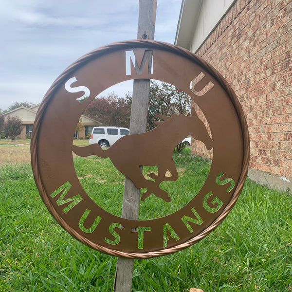 SMU MUSTANGS HAMMERED COPPER METAL CUSTOM VINTAGE CRAFT WALL ART TEAM SIGN HANDMADE