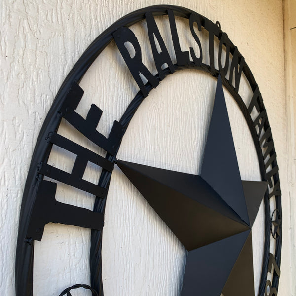 RALSTON FAMILY STYLE CUSTOM NAME STAR BARN METAL STAR 3d TWISTED ROPE RING WESTERN HOME DECOR RUSTIC BLACK HANDMADE 24",32",36",50"