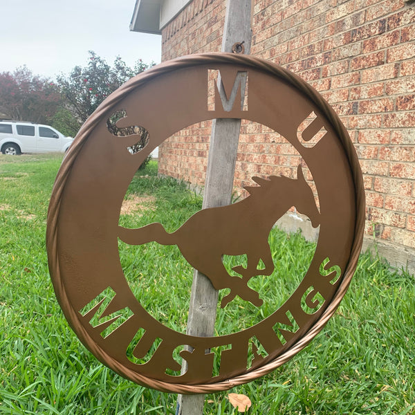 SMU MUSTANGS HAMMERED COPPER METAL CUSTOM VINTAGE CRAFT WALL ART TEAM SIGN HANDMADE