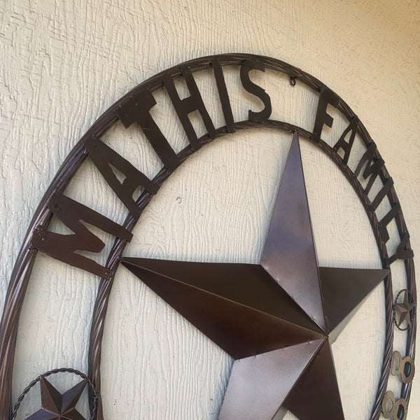 MATHIS STYLE CUSTOM STAR NAME BARN STAR METAL 3d STAR TWISTED ROPE RING WESTERN HOME DECOR RUSTIC BRONZE HANDMADE 24",32",36",50"