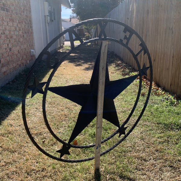 TEXAS LICENSE PLATE BARN STAR METAL LONE STAR TWISTED BLACK RING & LETTERS WESTERN HOME DECOR HANDMADE NEW