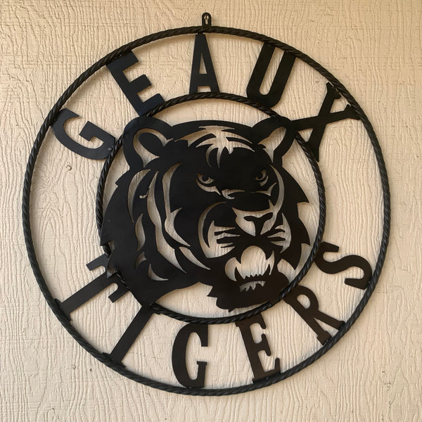 GEAUX TIGERS BLACK CUSTOM METAL VINTAGE CRAFT SIGN TEAM HANDMADE