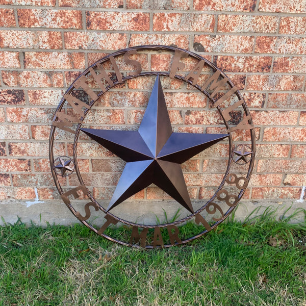 MATHIS STYLE CUSTOM NAME STAR BARN STAR 3d METAL LONESTAR TWISTED ROPE RING WESTERN HOME DECOR RUSTIC BRONZE COPPER HANDMADE 24",32",36",50"