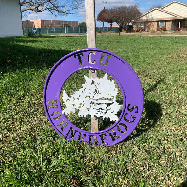18",24",32" TCU HORNED FROGS CUSTOM METAL VINTAGE CRAFT TEAM SIGN WESTERN HOME DECOR HANDMADE