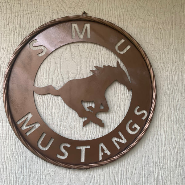 SMU MUSTANGS HAMMERED COPPER METAL CUSTOM VINTAGE CRAFT WALL ART TEAM SIGN HANDMADE