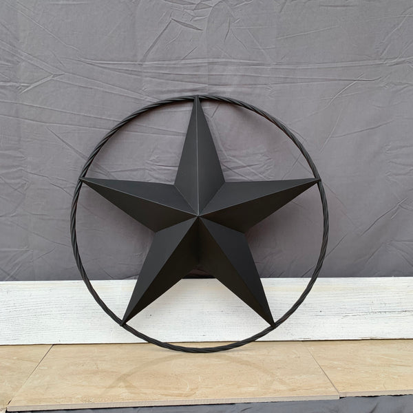 RUSTIC BLACK BARN STAR METAL LONE STAR 3d TWISTED ROPE RING WESTERN HOME DECOR HANDMADE NEW 12",16",24",32",36"-#EH10608