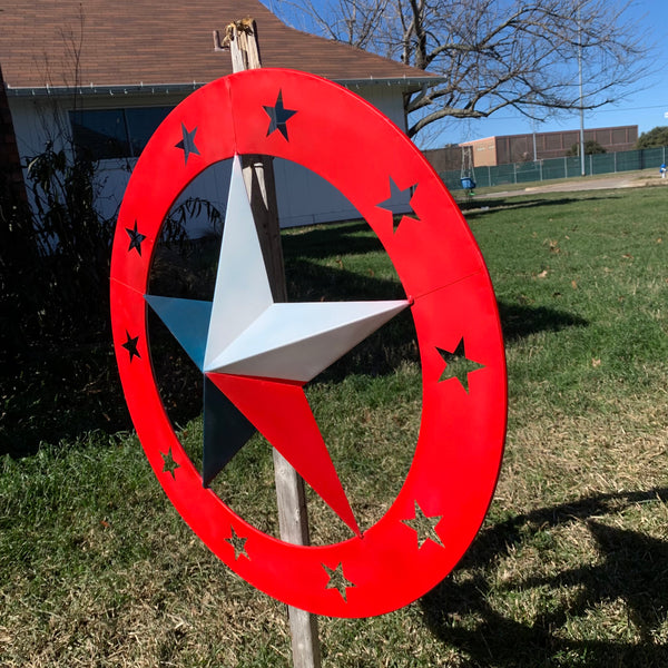 24" WIDE BAND RING BARN STAR METAL LONE STAR 3d WALL ART WESTERN HOME DECOR HANDMADE NEW #EH12758