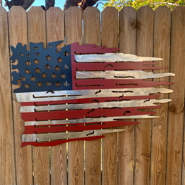 USA TATTERED AMERICAN FLAG METAL WALL ART WESTERN HOME DECOR HANDMADE NEW