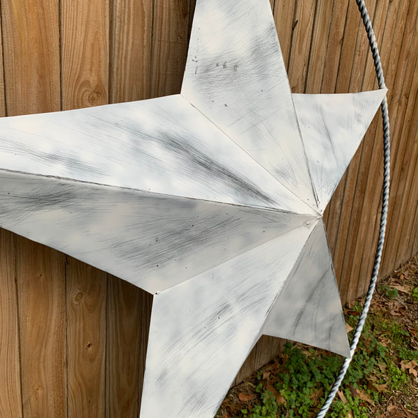 5 FOOT WHITE DISTRESSED STAR TWO TONE TEXTURE BARN STAR METAL LONESTAR TWISTED ROPE RING WESTERN HOME DECOR HANDMADE NEW