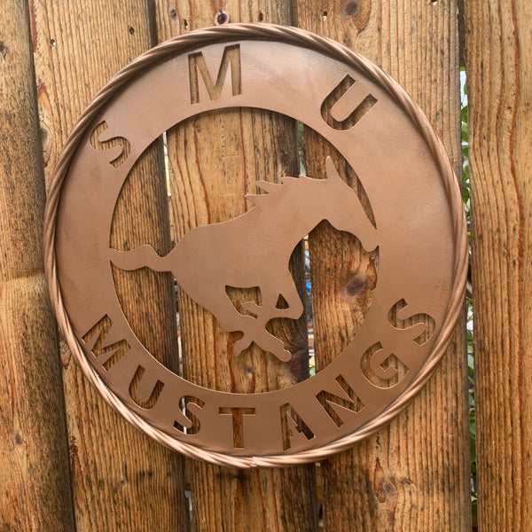 SMU MUSTANGS HAMMERED COPPER METAL CUSTOM VINTAGE CRAFT WALL ART TEAM SIGN HANDMADE