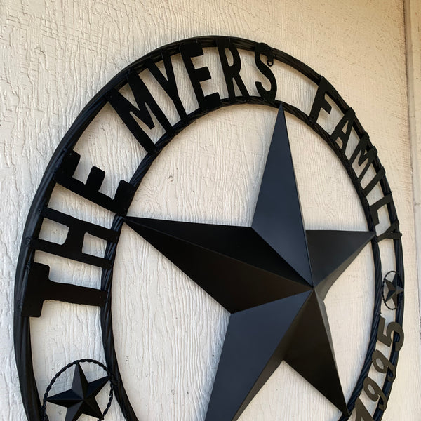 MYERS STYLE YOUR CUSTOM NAME STAR BARN STAR METAL LONE STAR WESTERN HOME DECOR RUSTIC BLACK HANDMADE 24",32",36",50"