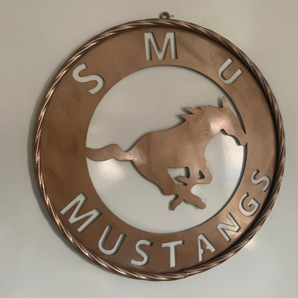 SMU MUSTANGS HAMMERED COPPER METAL CUSTOM VINTAGE CRAFT WALL ART TEAM SIGN HANDMADE