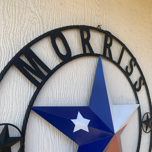 MORRISS TEXAS FLAG STYLE CUSTOM NAME STAR TWISTED ROPE BLACK RING WESTERN HOME DECOR HANDMADE