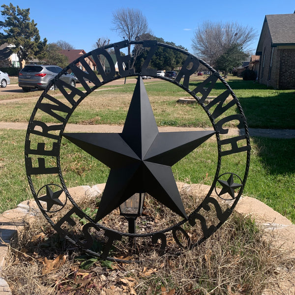 FERNANDEZ RANCH STYLE YOUR CUSTOM NAME STAR BARN STAR METAL LONE STAR WESTERN HOME DECOR RUSTIC BLACK HANDMADE 24",32",36",50"