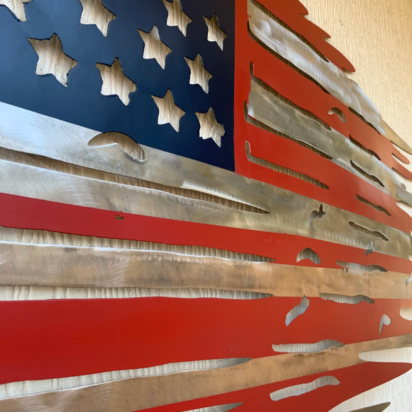 USA TATTERED AMERICAN FLAG METAL WALL ART WESTERN HOME DECOR HANDMADE NEW