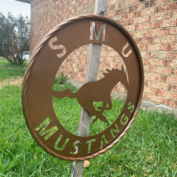 SMU MUSTANGS HAMMERED COPPER METAL CUSTOM VINTAGE CRAFT WALL ART TEAM SIGN HANDMADE