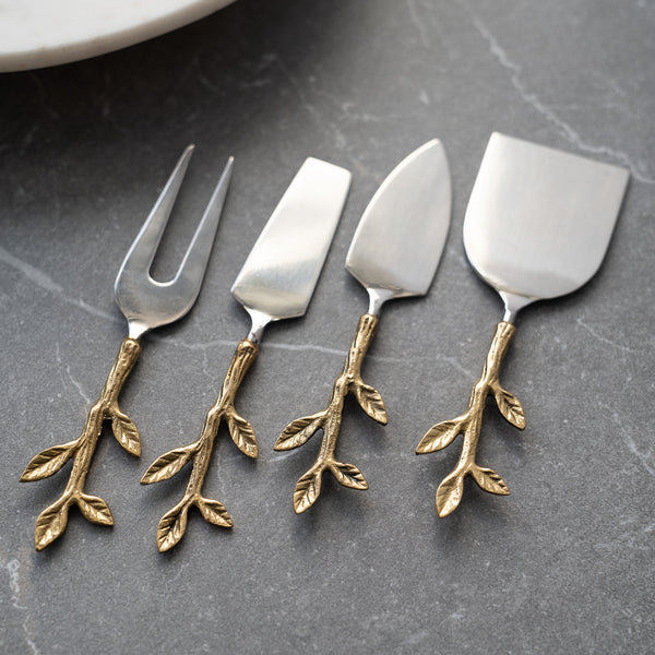 #IH_20084 GOLD LEAF SERVERS STAINLESS STEEL SET OF 4 WESTERN HOME DECOR HANDMADE NEW