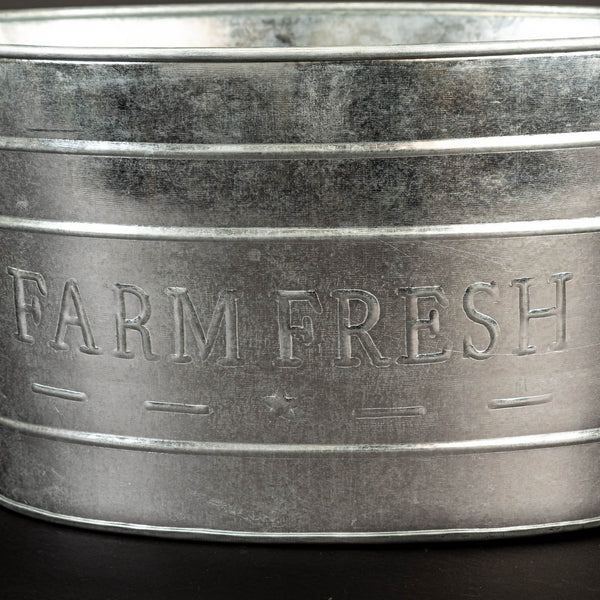18" GALV. FARM FRESH WOOD HANDLE OVAL METAL TUB BUCKET WESTERN HOME DECOR NEW #EH12499