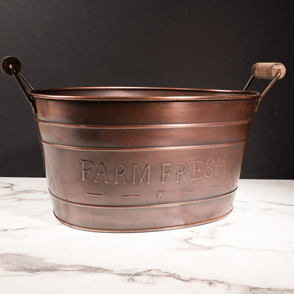 IH_20131 18" GALV. FARM FRESH ANTIQUE OVAL TUB BUCKET WESTERN HOME DECOR NEW #EH12500