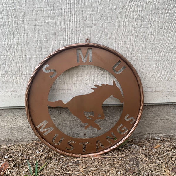 SMU MUSTANGS HAMMERED COPPER METAL CUSTOM VINTAGE CRAFT WALL ART TEAM SIGN HANDMADE