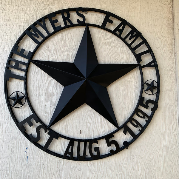 MYERS STYLE YOUR CUSTOM NAME STAR BARN STAR METAL LONE STAR WESTERN HOME DECOR RUSTIC BLACK HANDMADE 24",32",36",50"