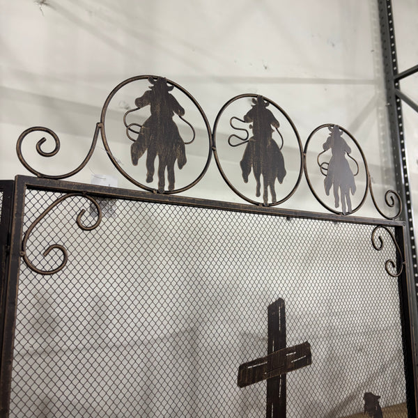 PRAYING COWBOY CHURCH METAL FIREPLACE SCREEN 39" X 34" WESTERN HOME DECOR HANDMADE #EH80004