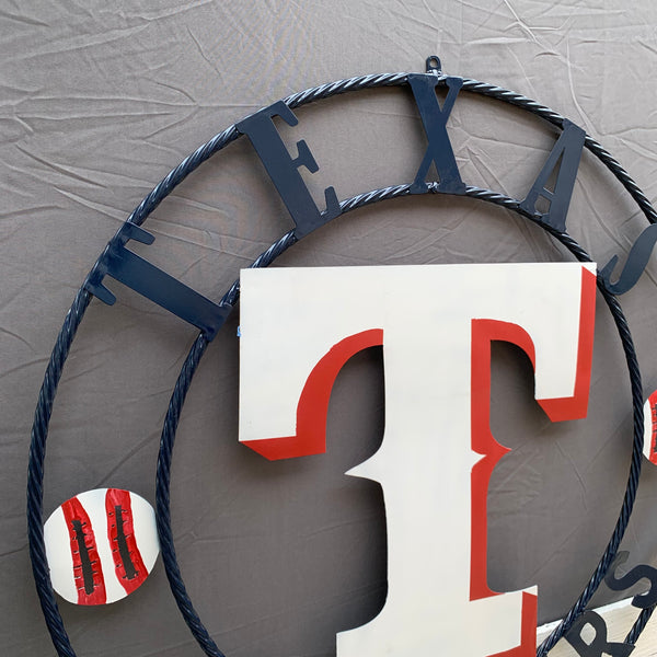 TEXAS RANGERS CUSTOM METAL VINTAGE CRAFT TEAM SIGN WHITE & RED & NAVY BLUE RING HANDMADE