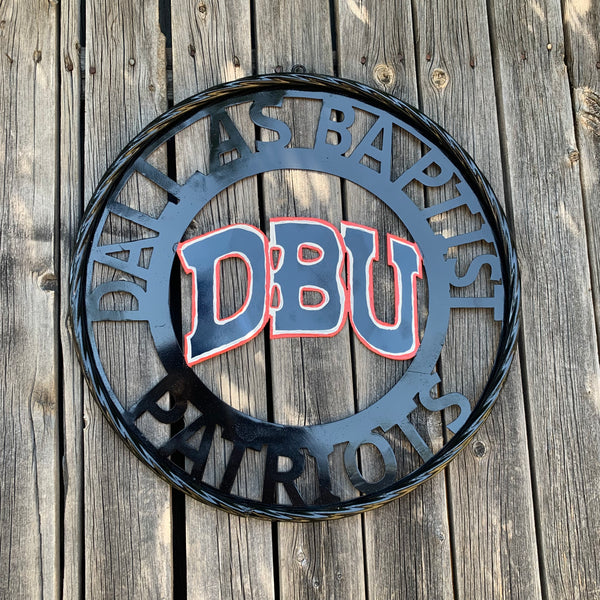 DBU DALLAS BAPTIST PATRIOTS CUSTOM METAL VINTAGE CRAFT TEAM SIGN WESTERN HOME DECOR HANDMADE