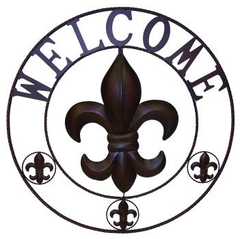 #DE21591 WELCOME FLEUR DE LIS 24" METAL WALL ART WESTERN HOME DECOR VINTAGE RUSTIC BROWN ART NEW