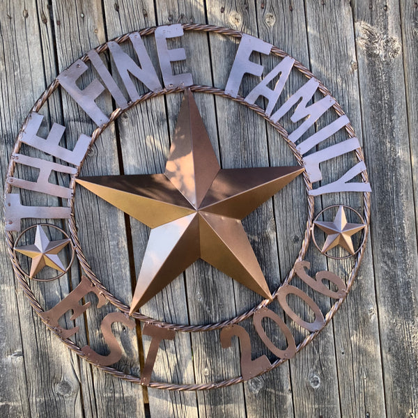 FINE FAMILY STYLE YOUR CUSTOM NAME STAR BARN STAR METAL LONE STAR WESTERN HOME DECOR RUSTIC BRONZE HANDMADE 24",32",36",50"