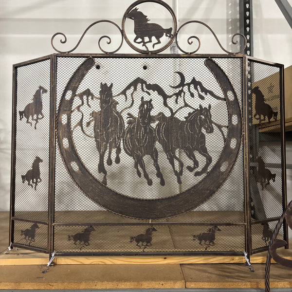 RUNNING HORSE METAL FIREPLACE SCREEN 40" X 33.5" WESTERN HOME DECOR HANDMADE #EH80005