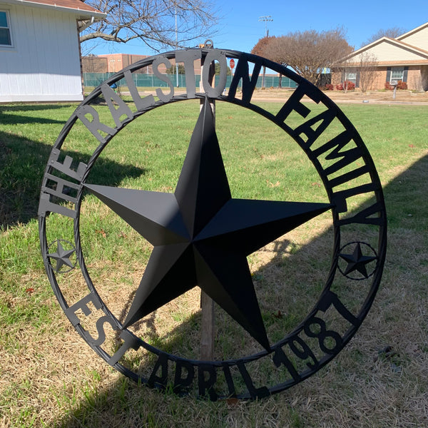 RALSTON FAMILY STYLE CUSTOM NAME STAR BARN METAL STAR 3d TWISTED ROPE RING WESTERN HOME DECOR RUSTIC BLACK HANDMADE 24",32",36",50"