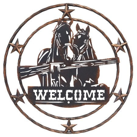 #DE22496 HORSES WELCOME 24" METAL SIGN WALL ART WESTERN HOME DECOR BRAND NEW