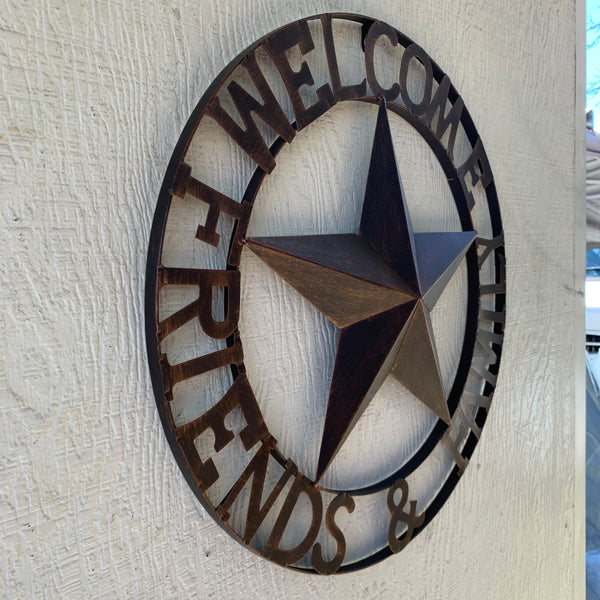 WELCOME FRIENDS FAMILY BARN METAL STAR WALL ART WESTERN HOME DECOR HANDMADE NEW