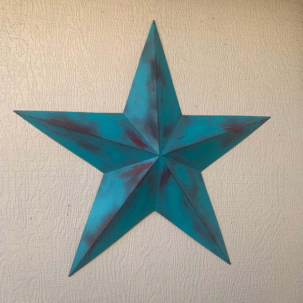 #EH10540 TURQUOISE DISTRESSED TWO TONE BARN STAR METAL ART WESTERN HOME DECOR HANDMADE NEW