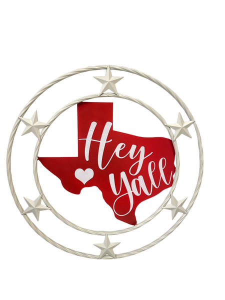 #DE22511 TEXAS HEY Y'ALL 24" METAL WALL SIGN WESTERN HOME DECOR HANDMADE NEW