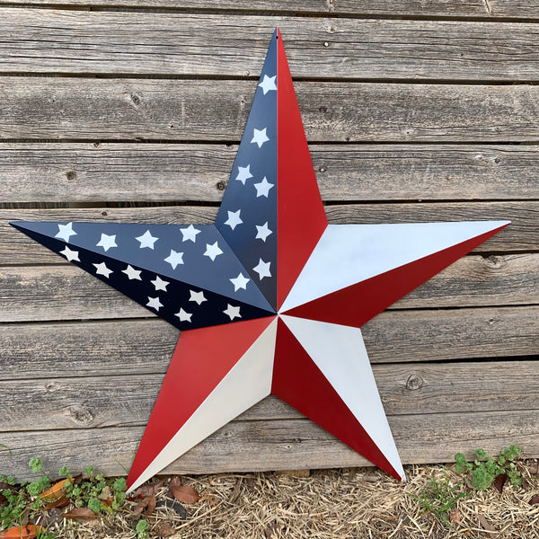 USA FLAG STAR STYLE# 5 RED WHITE & BLUE AMERICANA METAL BARN STAR WALL ART HANDMADE TO ORDER NEW
