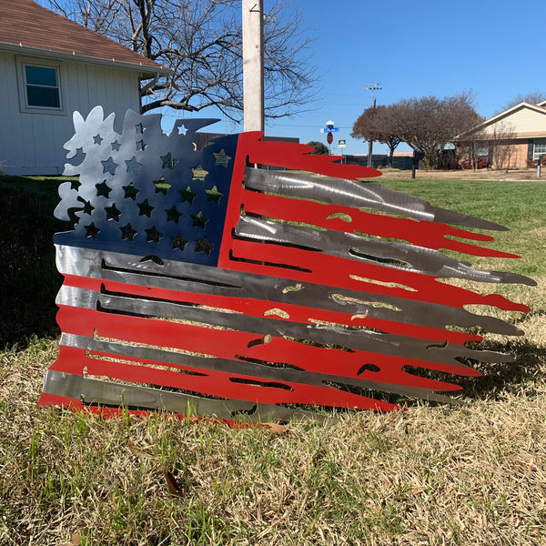 USA TATTERED AMERICAN FLAG METAL WALL ART WESTERN HOME DECOR HANDMADE NEW