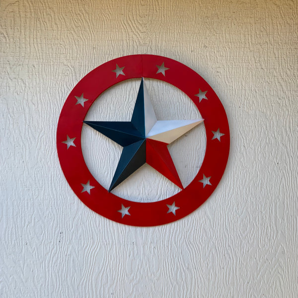 24" WIDE BAND RING BARN STAR METAL LONE STAR 3d WALL ART WESTERN HOME DECOR HANDMADE NEW #EH12758