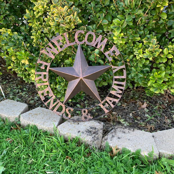 WELCOME FRIENDS FAMILY BARN METAL STAR WALL ART WESTERN HOME DECOR HANDMADE NEW