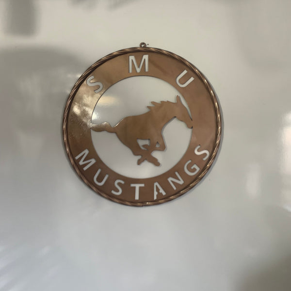 SMU MUSTANGS HAMMERED COPPER METAL CUSTOM VINTAGE CRAFT WALL ART TEAM SIGN HANDMADE