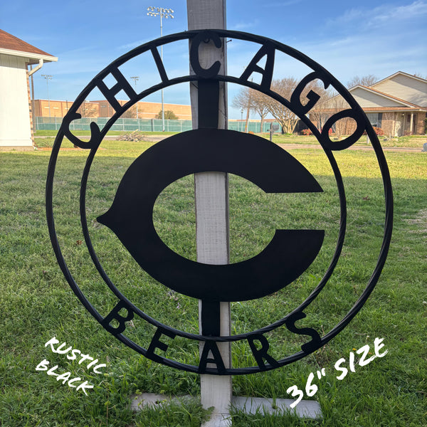 CHICAGO BEARS CUSTOM METAL VINTAGE CRAFT SIGN TEAM RISTIC BLACK HANDMADE