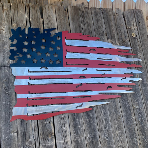 USA TATTERED AMERICAN FLAG METAL WALL ART WESTERN HOME DECOR HANDMADE NEW