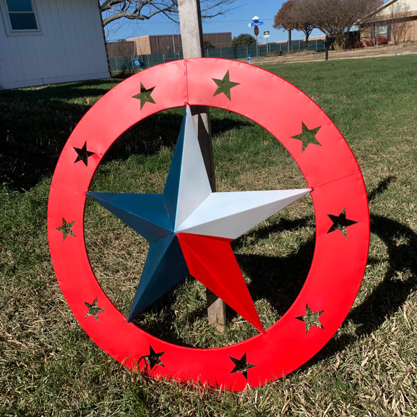 24" WIDE BAND RING BARN STAR METAL LONE STAR 3d WALL ART WESTERN HOME DECOR HANDMADE NEW #EH12758