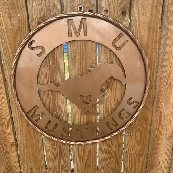 SMU MUSTANGS HAMMERED COPPER METAL CUSTOM VINTAGE CRAFT WALL ART TEAM SIGN HANDMADE